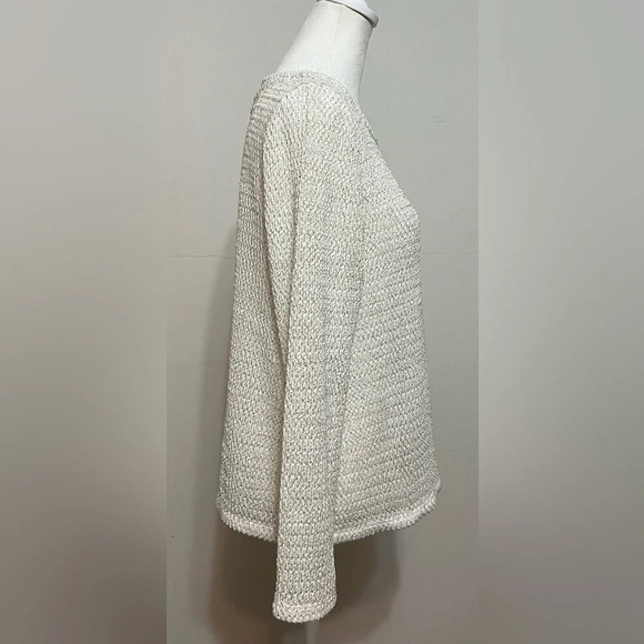 Chico's white gold long sleeve open knit sweater Sz 1 Medium - Picture 5 of 16